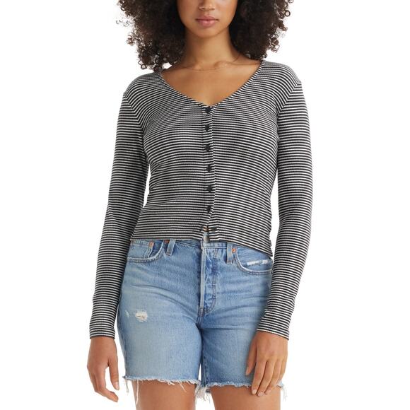 Levis Muse Tee L Stripe Slim Fit Button Top Preppy Classic Y2K 90s Heritage - Picture 1 of 7